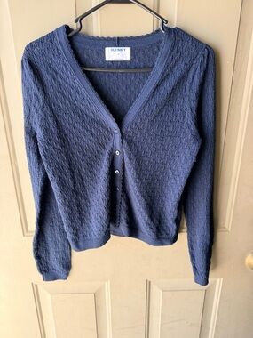 Old Navy Navy Blue Textured V-Neck Button Cardigan